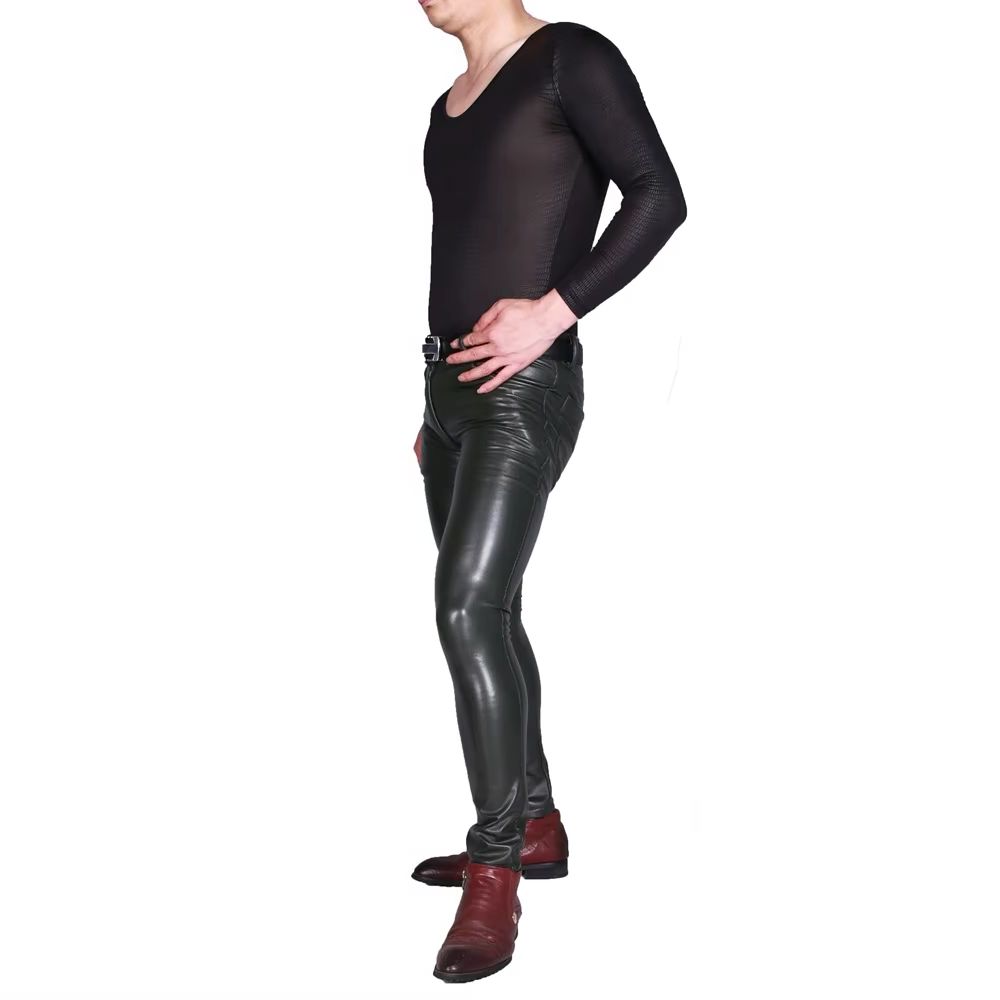Homens punk pu calças de couro - Motorcycle Gear Mens avaliação e preço