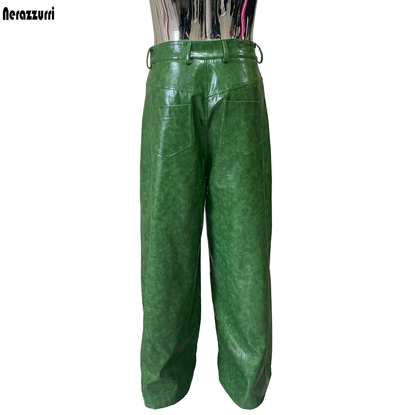 Calças largas de couro PU verd - Motorcycle Gear Mens avaliação e preço