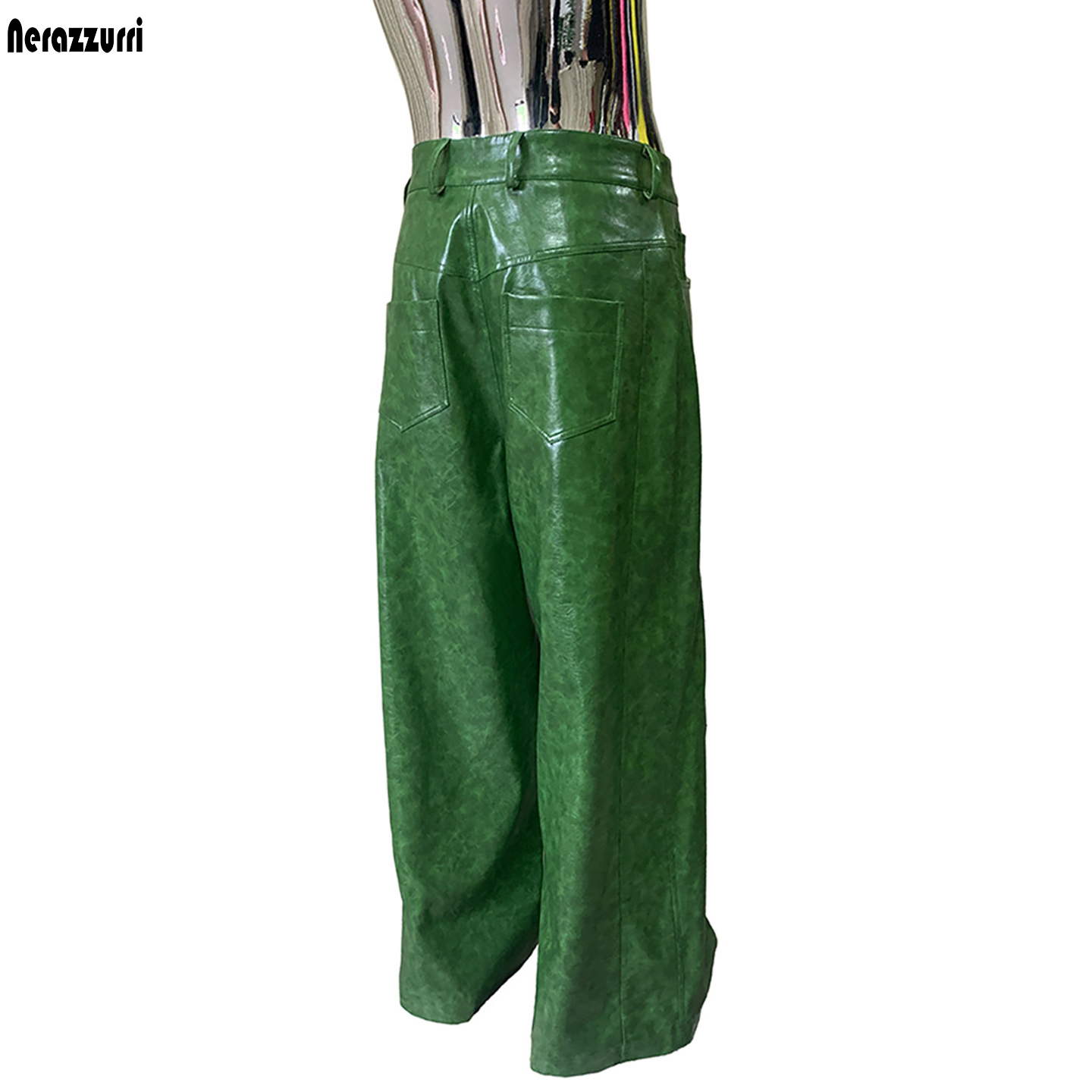Calças largas de couro PU verd - Motorcycle Gear Mens avaliação e preço