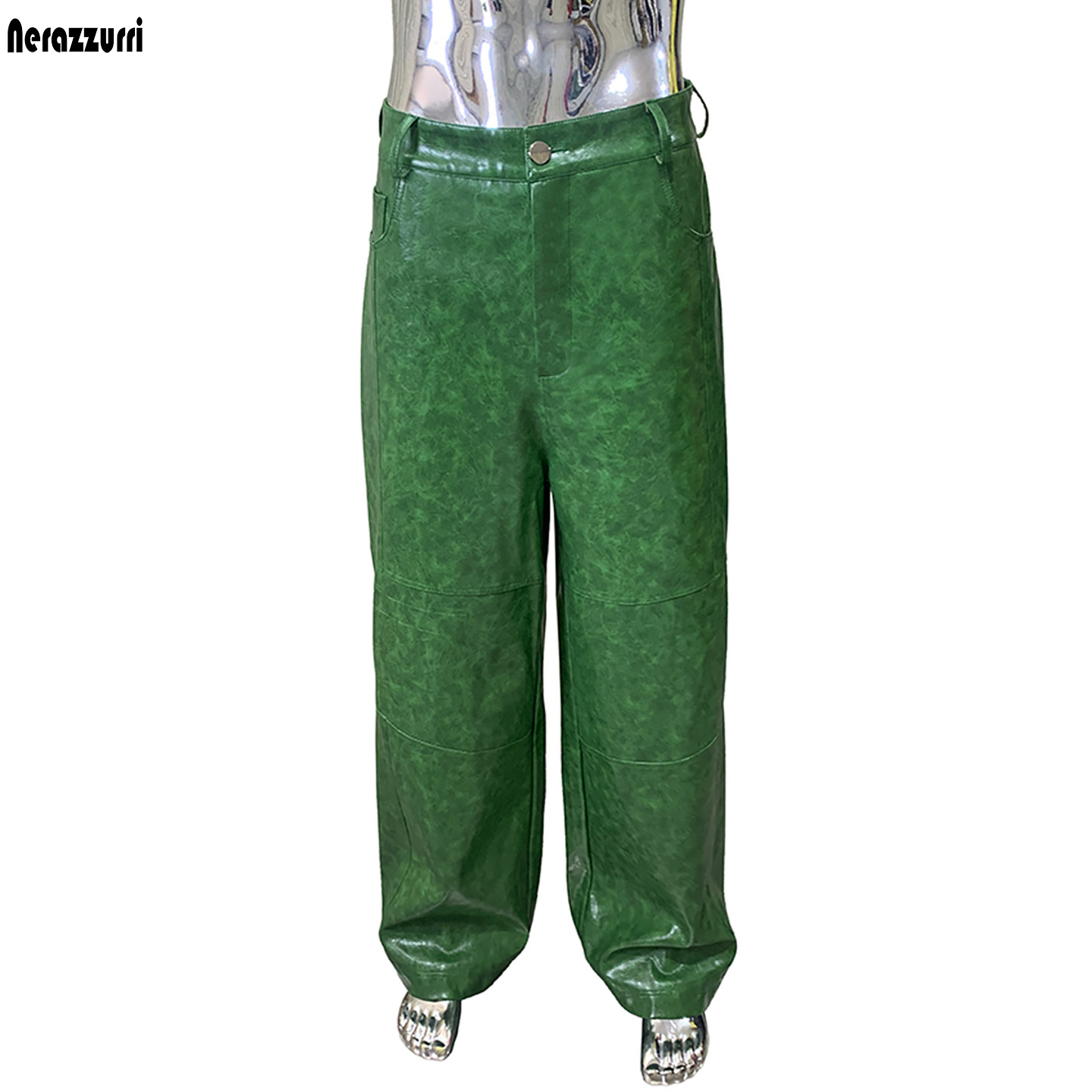 Calças largas de couro PU verd - Motorcycle Gear Mens avaliação e preço